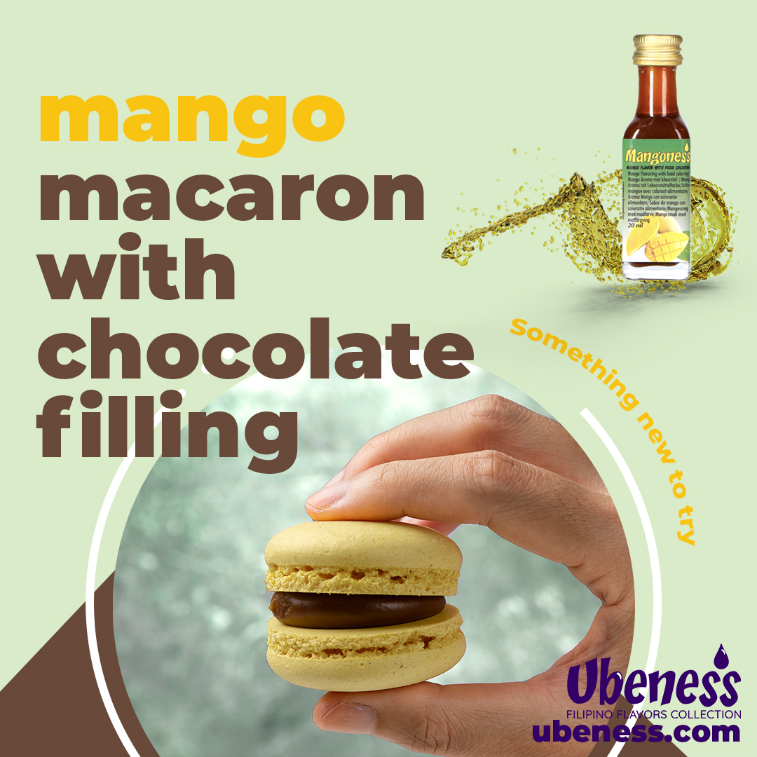 Mango macaron with chocolate filling